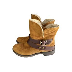 Naturalizer Boots Womens Size 7 Talley Suede Strap Buckle Ankle Zip Faux Fur